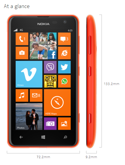 nokia lumia 625 dimensions