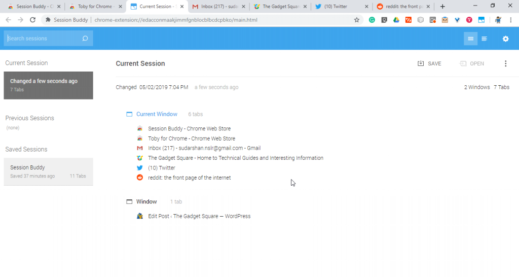 Tab Manager Google Chrome Session Buddy