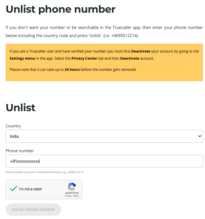 truecaller unlist